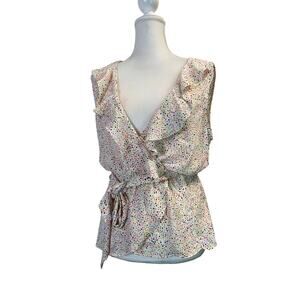 Max Studio Blouse Size large Sleeveless Ruffled V Neck Tie Front NEW